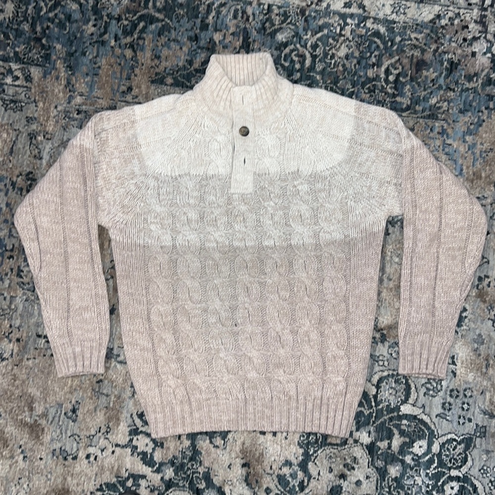 EUC Men’s Cable Knit Button Mock Neck Sweater, Medium